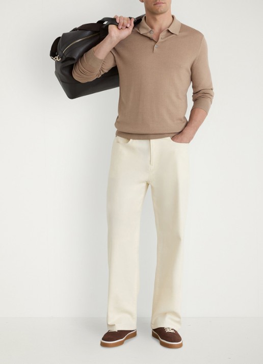 Reiss Jay regular fit polo met structuur - voorkant 2 taupe brown / bruin