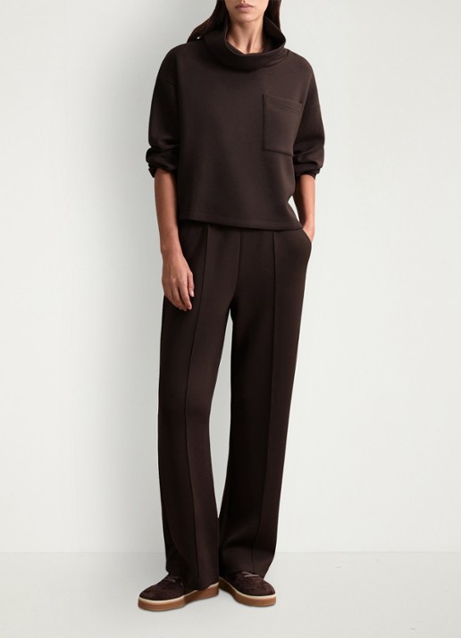 Reiss Jemma high waist straight fit joggingbroek met steekzakken - voorkant 4 chocoladebruin