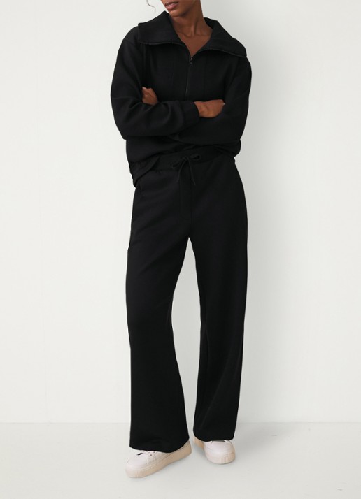 Reiss Jemma high waist straight fit joggingbroek met steekzakken - voorkant 3 black / zwart