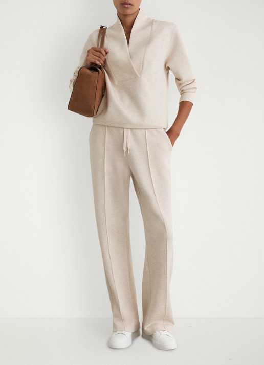 Reiss Jemma high waist wide fit joggingbroek met steekzakken - voorkant 2 beige