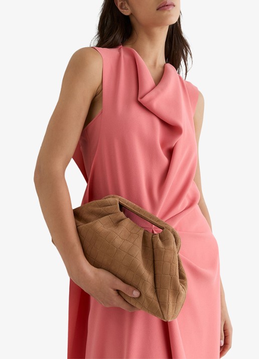Reiss June clutch van suède - voorkant 2 bruin