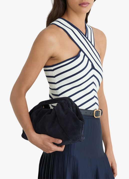 Reiss June clutch van suède - voorkant 6 donkerblauw