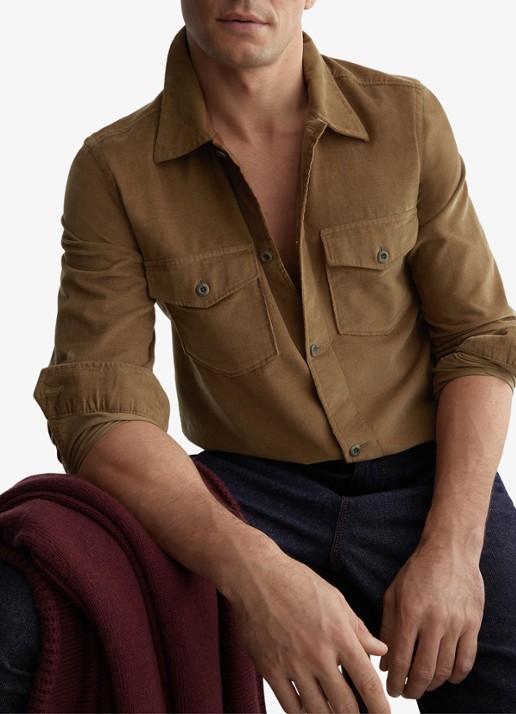 Reiss KAI Corduroy Twin-Pocket Overshirt - detail 4 beige