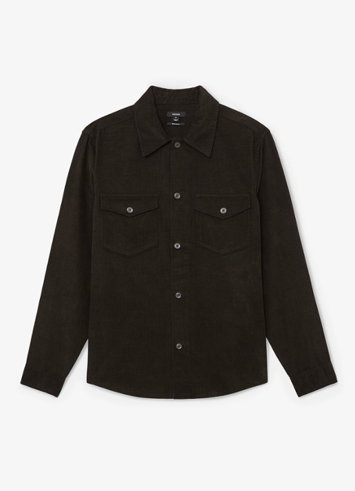 Reiss KAI Corduroy Twin-Pocket Overshirt - voorkant donkergroen