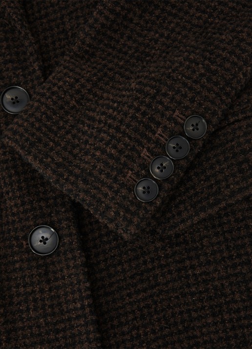 Reiss Kai mantel in wolblend met ruitdessin - detail 3 chocoladebruin