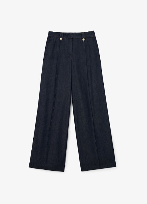 Reiss Kaia high waist wide fit broek van lyocell - voorkant 6 indigo