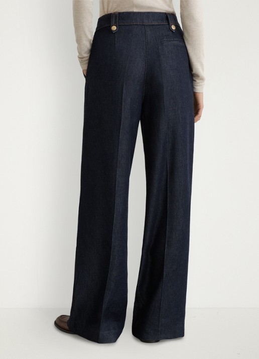 Reiss Kaia mid waist wide fit pantalon met steekzakken - achterkant 7 indigo