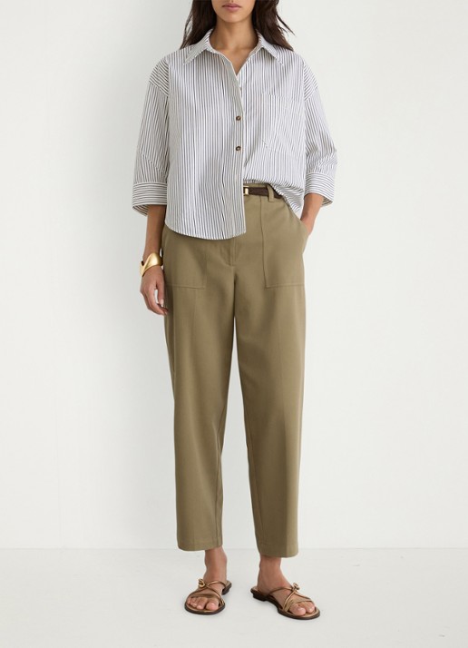 Reiss Kasia high waist tapered fit pantalon in lyocellblend - voorkant 2 khaki green / groen