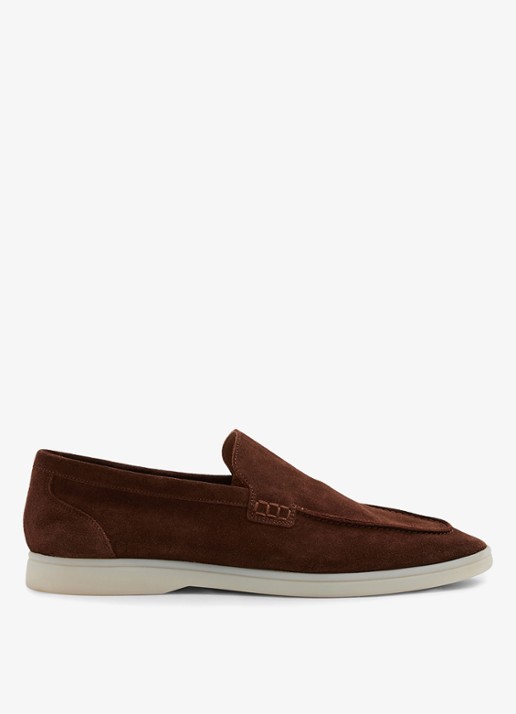 Reiss Kason loafer van suède - voorkant donkerbruin