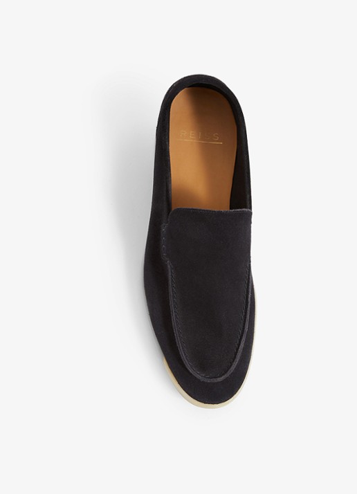 Reiss Kason loafer van suède - voorkant navy / blauw