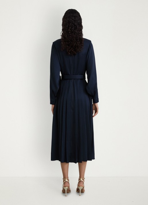 Reiss Kea midi jurk met ceintuur en plooidetail - achterkant 3 donkerblauw