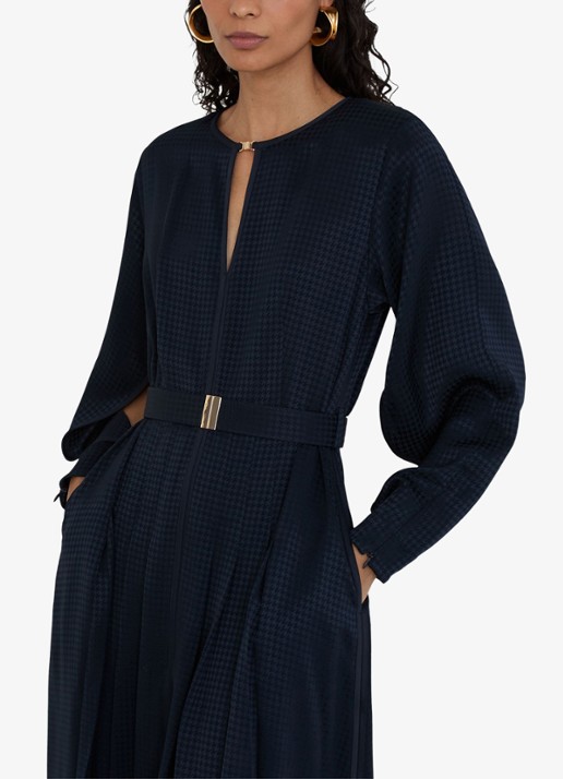 Reiss Kea midi jurk met ceintuur en plooidetail - detail 7 donkerblauw