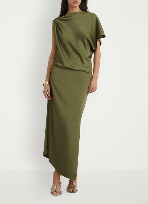 Reiss Kenzie asymmetrische gedrapeerde midi-jurk - voorkant 3 olijfgroen