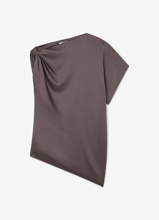 Reiss KEZIA Satin Draped One-Shoulder Top - voorkant 5 mauve / paars