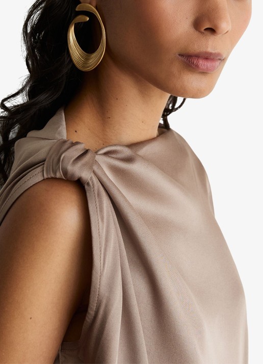Reiss KEZIA Satin Draped One-Shoulder Top - detail 5 beige