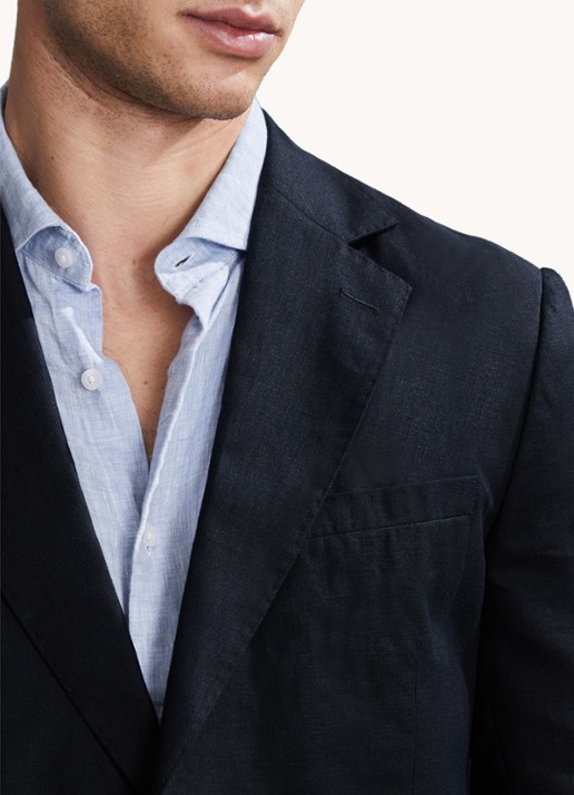 Reiss Kin slim fit colbert van linnen met steekzakken - detail 2 donkerblauw