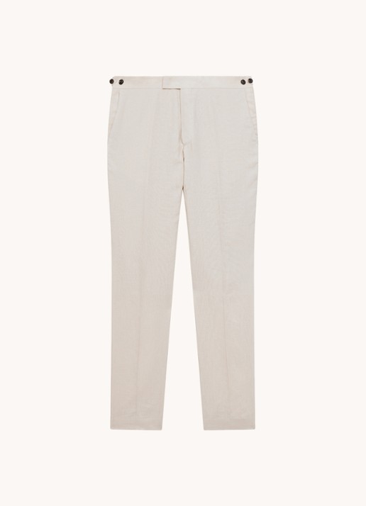 Reiss Kin slim fit pantalon van linnen met steekzakken - voorkant 3 stone / beige