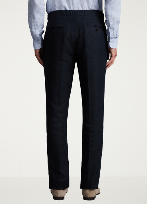 Reiss Kin slim fit pantalon van linnen met steekzakken - achterkant donkerblauw