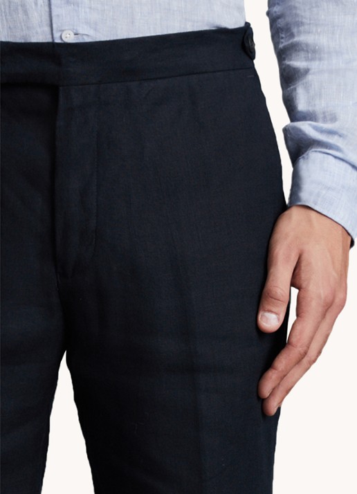 Reiss Kin slim fit pantalon van linnen met steekzakken - detail 5 donkerblauw