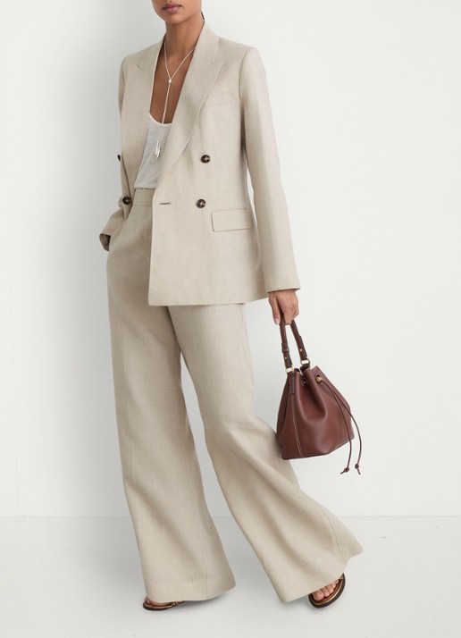 Reiss Kit high waist wide fit pantalon van linnen - detail 5 beige
