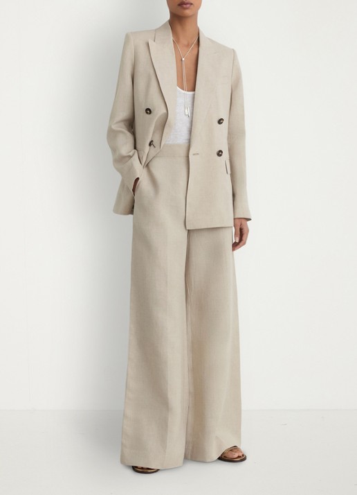 Reiss Kit high waist wide fit pantalon van linnen - detail 6 beige