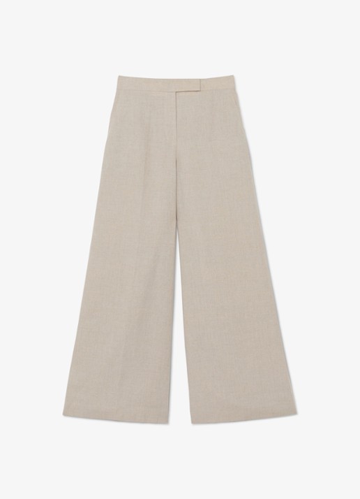 Reiss Kit high waist wide fit pantalon van linnen - voorkant 7 beige