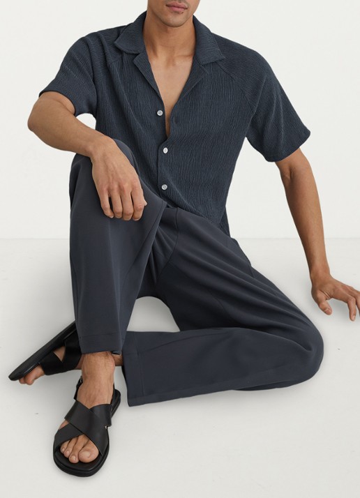 Reiss Knox overhemd met structuur - detail 3 airforce blue / blauw