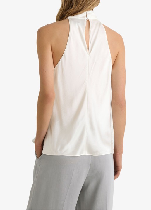 Reiss Kora mouwloze top van zijde met watervalhals - achterkant 5 ivory / beige