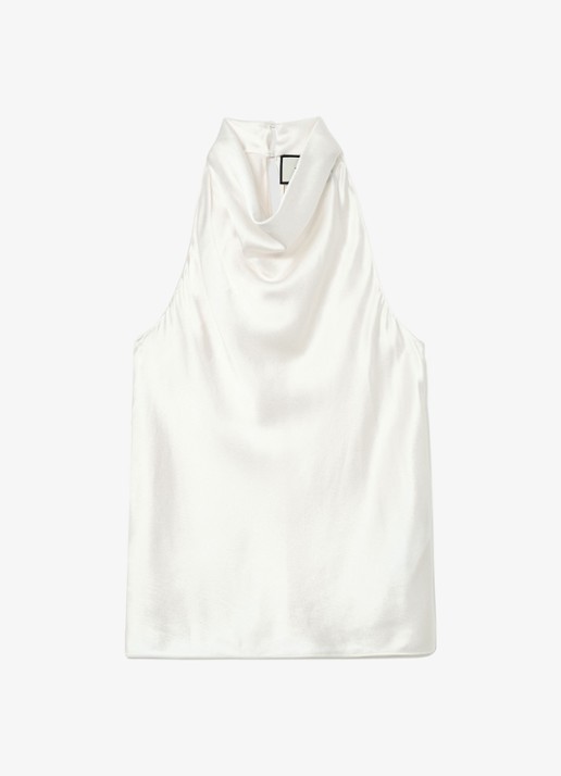 Reiss Kora mouwloze top van zijde met watervalhals - voorkant 3 ivory / beige