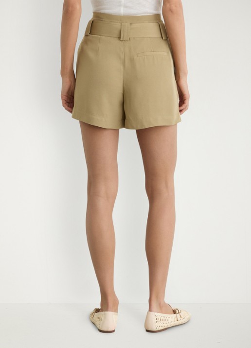 Reiss Lana high waist wide fit korte broek met ceintuur - achterkant 3 beige