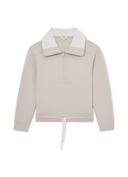 Reiss Laney sweater met halve rits - voorkant 4 beige