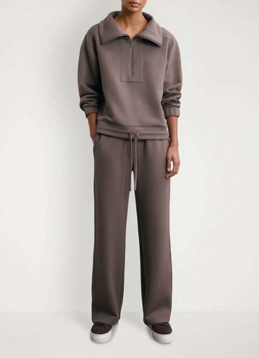 Reiss Laney sweater met halve rits - voorkant 3 bruin
