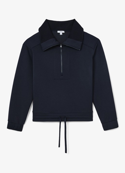 Reiss Laney sweater met halve rits - voorkant donkerblauw