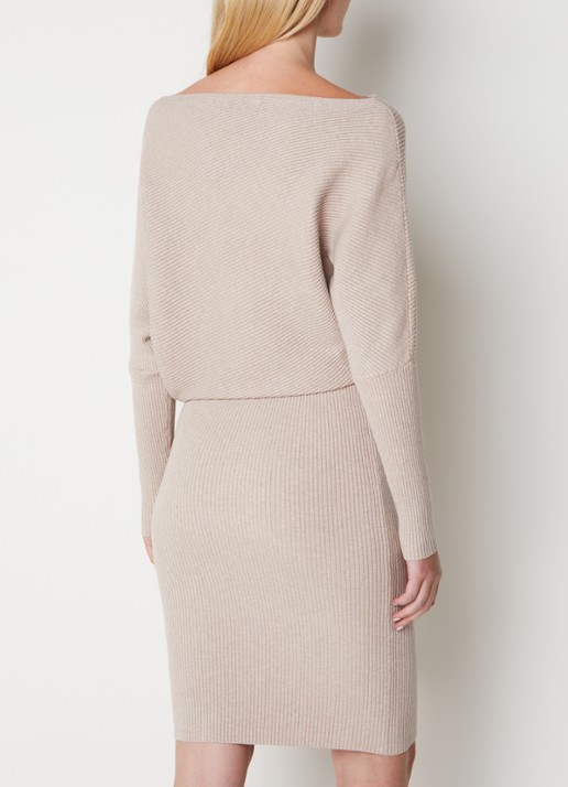 Reiss Lara fijngebreide midi trui-jurk met ribstructuur - achterkant beige