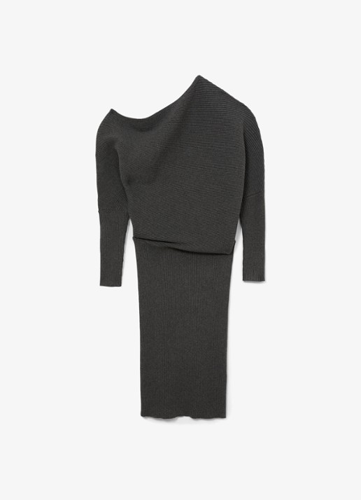 Reiss Lara ribgebreide one shoulder midi jurk