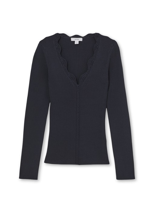 Reiss Lara ribgebreide trui met crochet detail - voorkant 2 donkerblauw