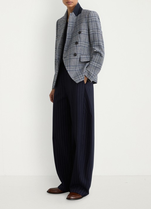 Reiss Larissa double breasted blazer in linnenblend met ruitdessin  - voorkant 3 grijs