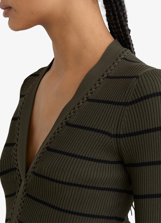 Reiss Lauralee ribgebreid trui met streepprint  - detail 2 khaki