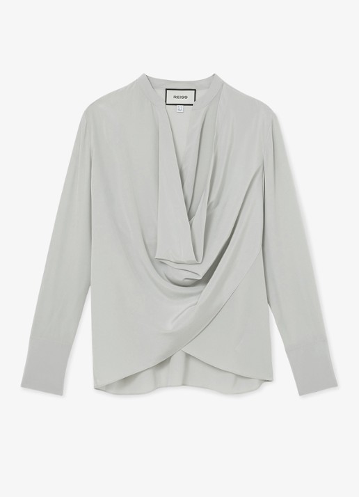Reiss Lauren blouse met drapering - voorkant grijs