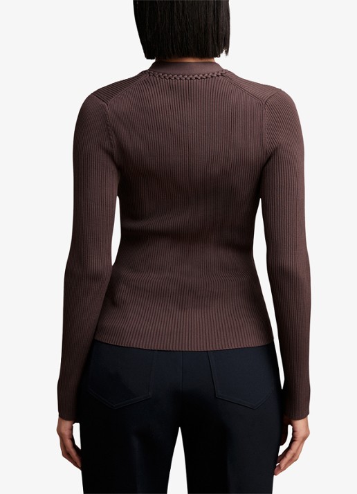 Reiss Lauri ribgebreide top met V-hals - achterkant donkerbruin