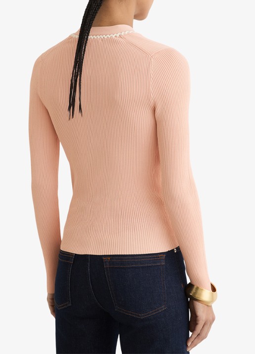 Reiss Lauri ribgebreide top met V-hals - achterkant 6 roze
