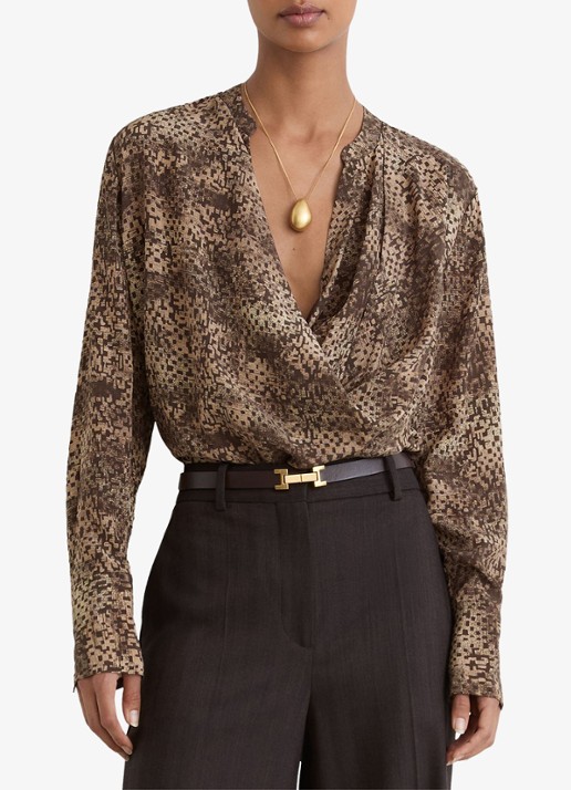 Reiss Laurie op van zijde met print - detail 3 bruin