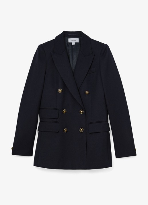 Reiss Lauryn double-breasted blazer in wolblend - voorkant 6 donkerblauw