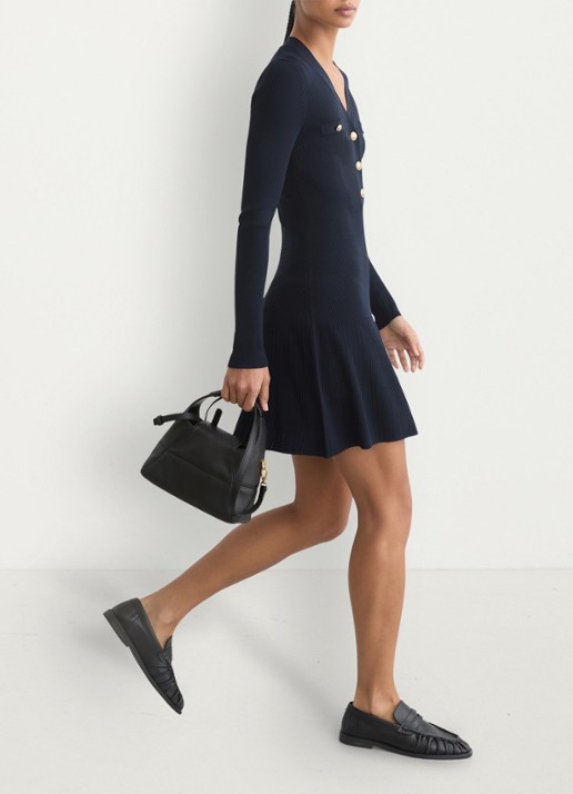 Reiss Lavelle rigebreide mini jurk met knoop detail - detail 6 donkerblauw