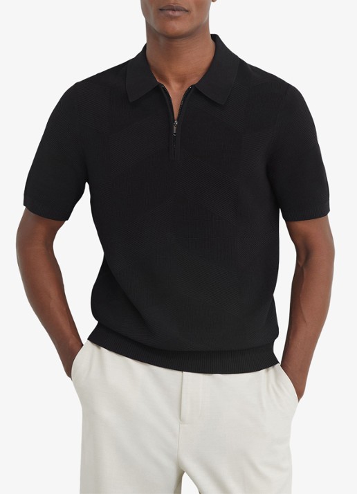 Reiss Leigham regular fit polo met halve rits - detail black / zwart
