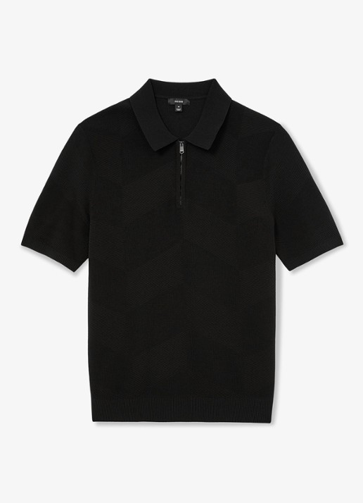 Reiss Leigham regular fit polo met halve rits - voorkant 5 black / zwart