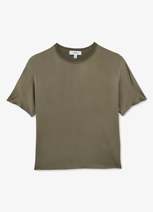 Reiss LENA Silk Short-Sleeve Top - voorkant groen