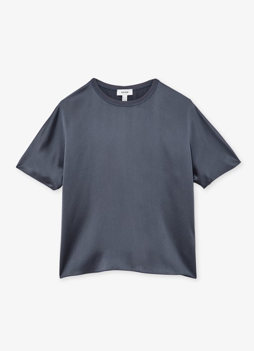 Reiss Lena top van zijde - voorkant donkerblauw