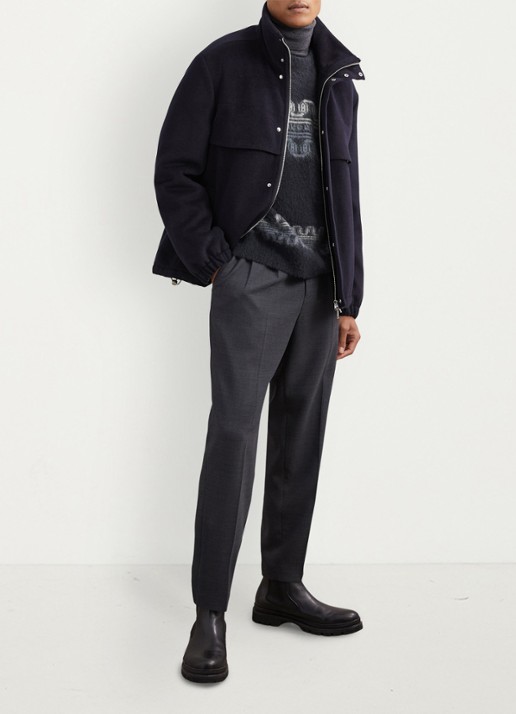 Reiss Lennox in wolblend met ingebreid patroon - voorkant 3 navy / blauw