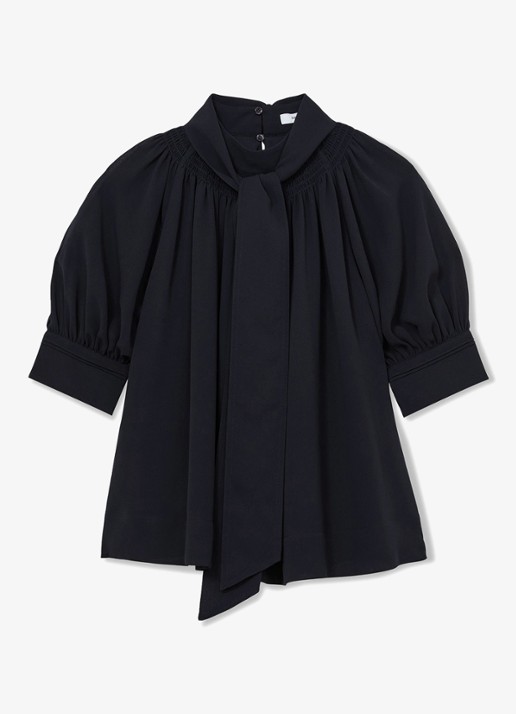 Reiss Lerina blouse met sjaalkraag - voorkant 2 donkerblauw